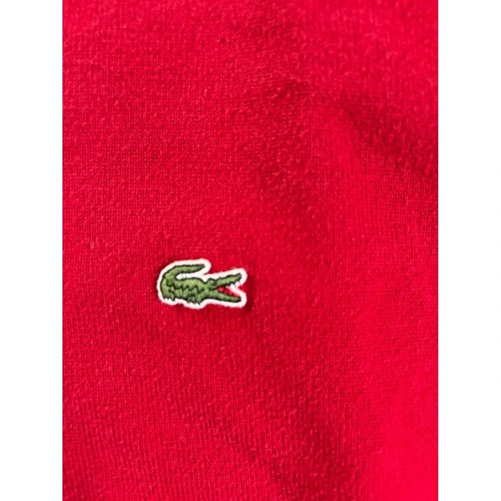 Lacoste Men's V-Neck Sweater Red Cotton Size 7 XL Embroidered Crocodile Logo‎
